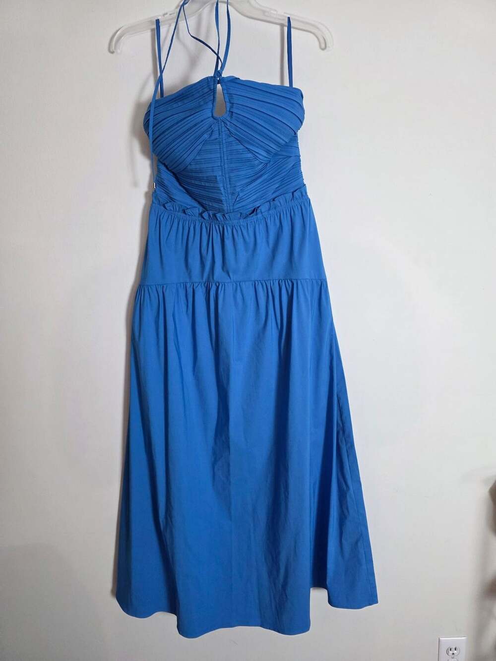 White House Black Market Criss-Cross Halter Midi Dress Size 6 Blue